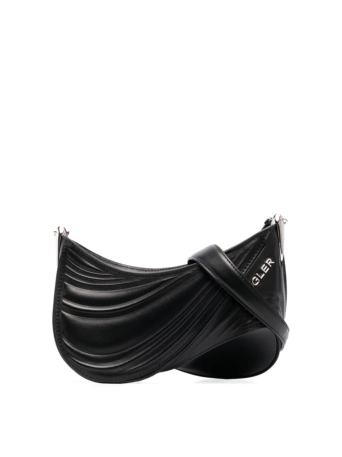 Mugler Spiral Curve 01 Small Shoulder Bag In Black