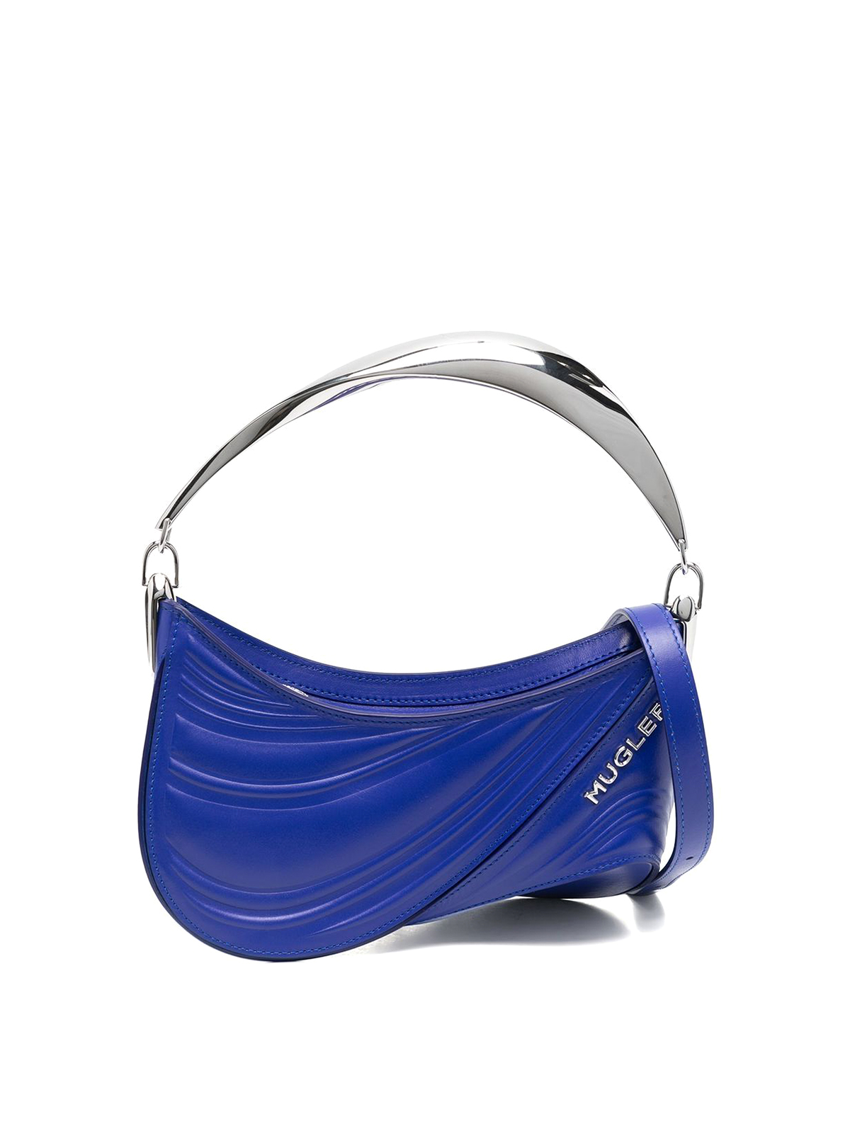 Mugler Spiral Curve 01 Small Shoulder Bag In Blue