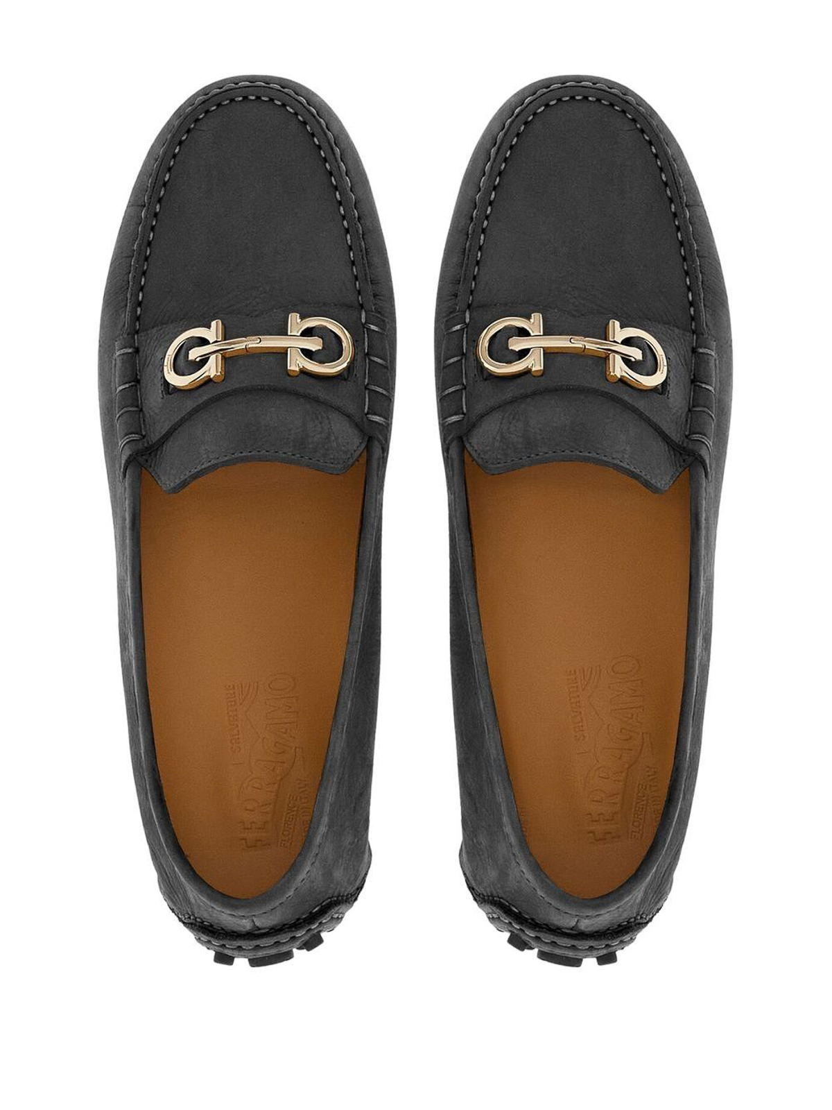 Gancini leather flats Salvatore Ferragamo Black size 8 US in
