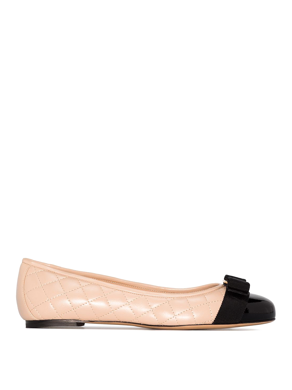 Shop Ferragamo Vara Quilted Leather Ballet Flats In Nude & Neutrals