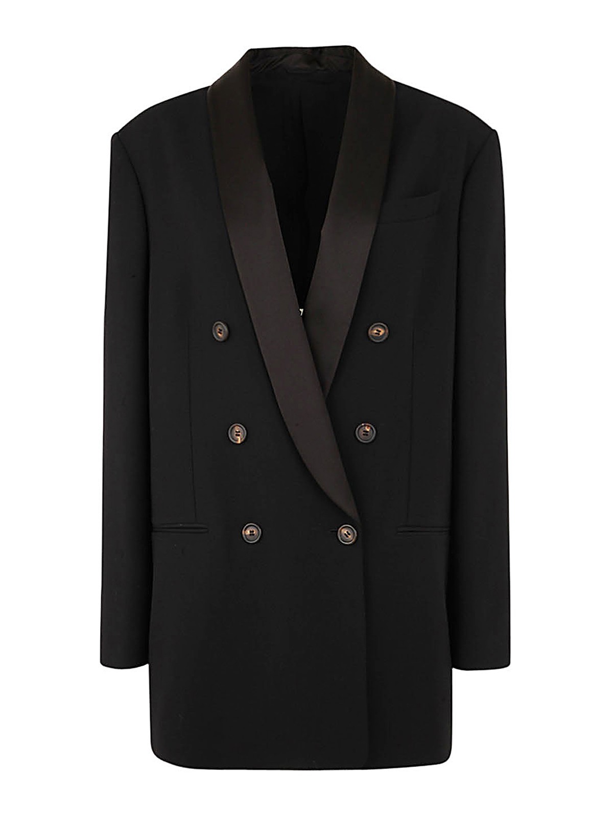 Brunello Cucinelli Jacket Double Breasted Satin Lapel In Black