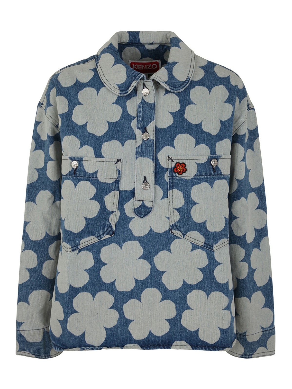 ★KENZO★ Poppy Print Denim Overshirt Blue White FC62DC2349F MUSINSA | KENZO Poppy Print Denim Oversized Shirt - Blue
