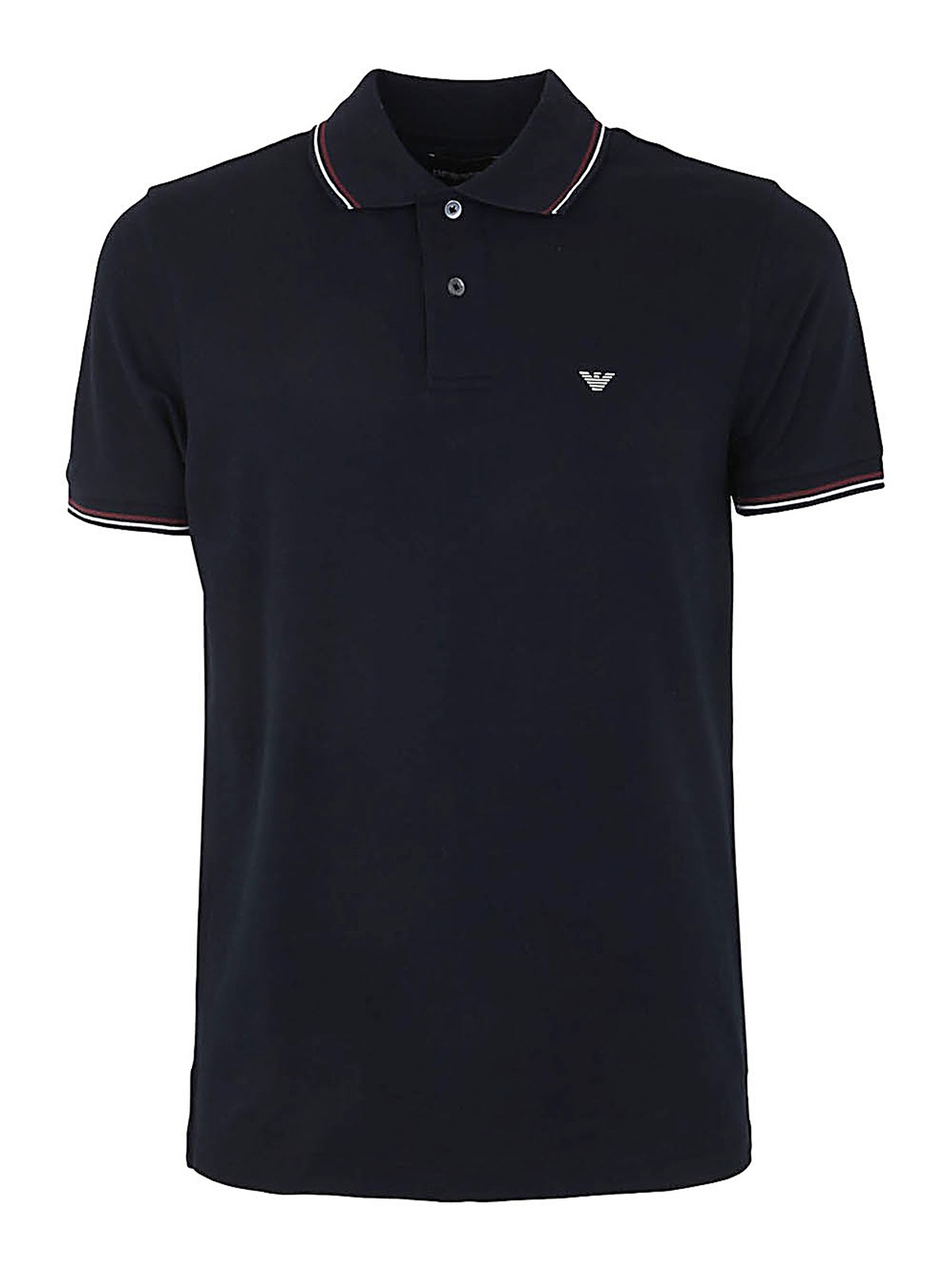 Emporio Armani Short Sleeves Polo With Stripes On Neck In Blue