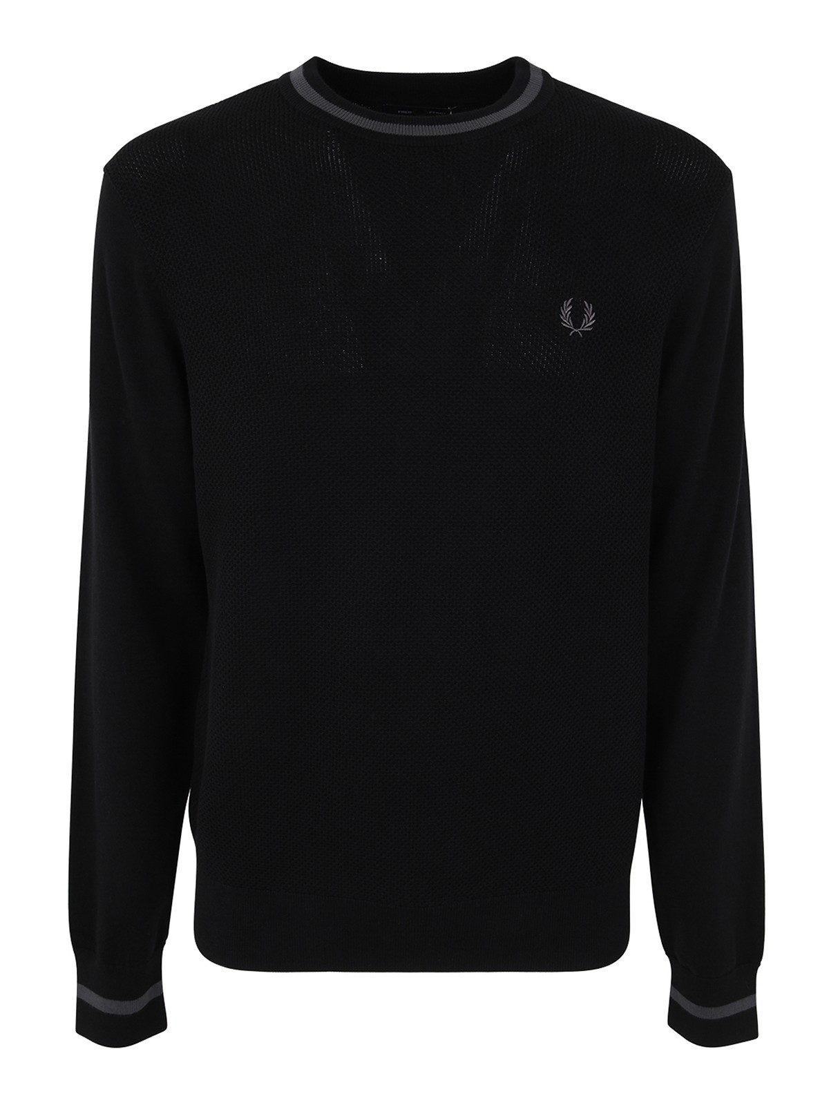 Fred Perry Fp Textured Front Crewneck Jumper In Black