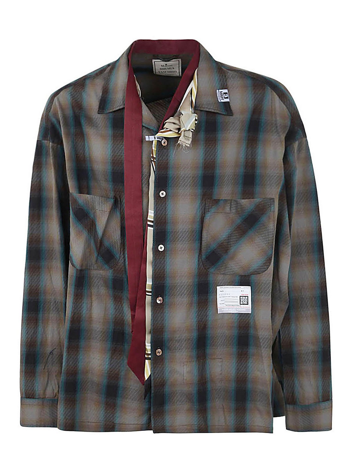 Maison Mihara Yasuhiro Mix layered check shirts|A10SH071BROWN Maison Mihara Yasuhiro Mix layered check shirts|A10SH071BROWN