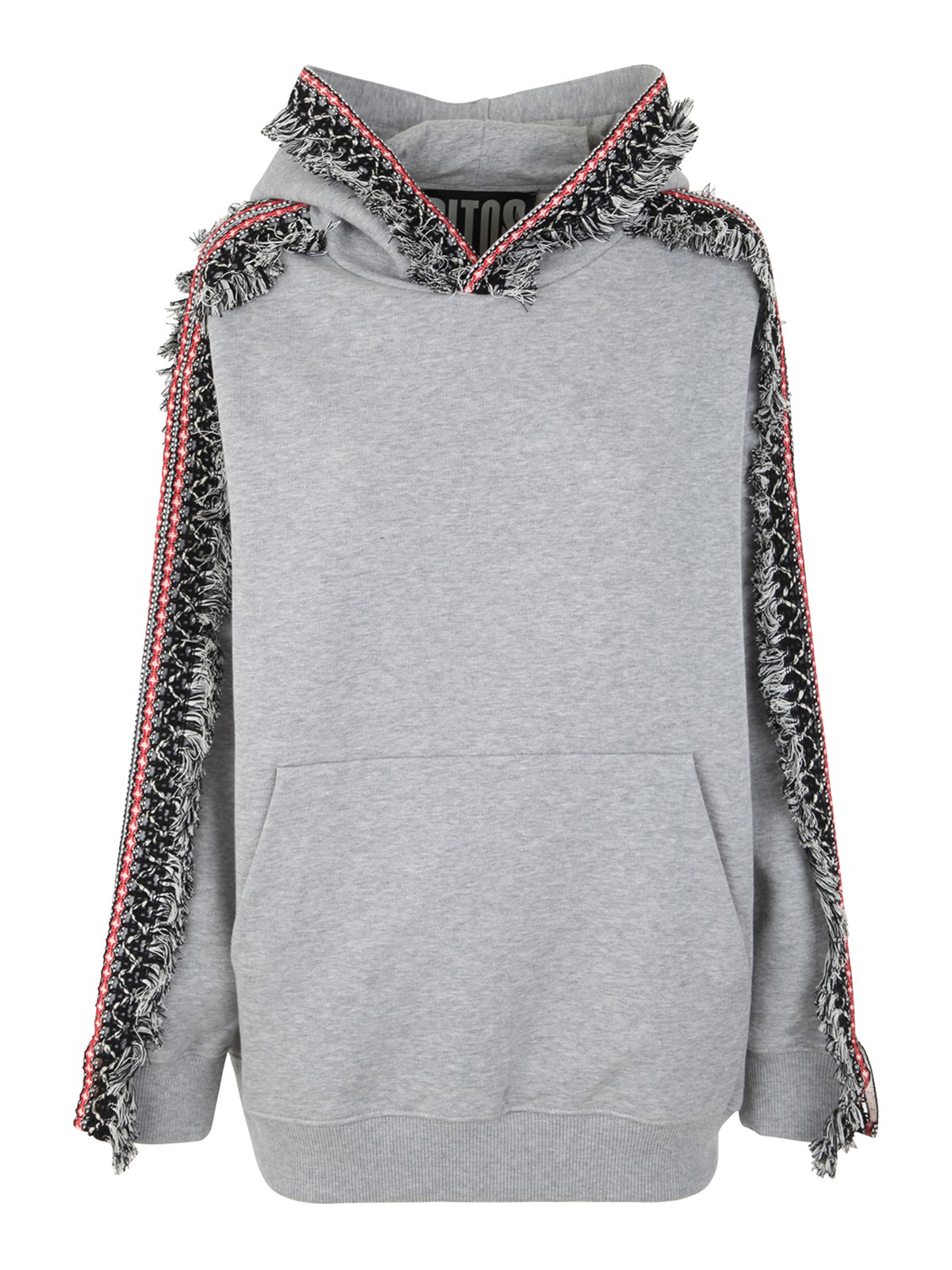 Shop Ritos Oversize Hoodie With Fringes In Grey