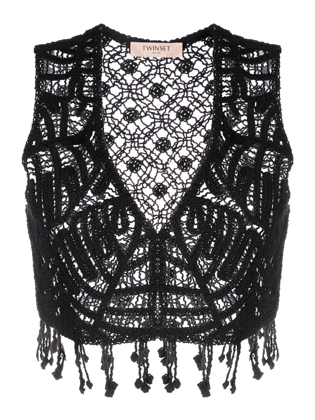 Twinset Crochet-knit Cropped Top In Black