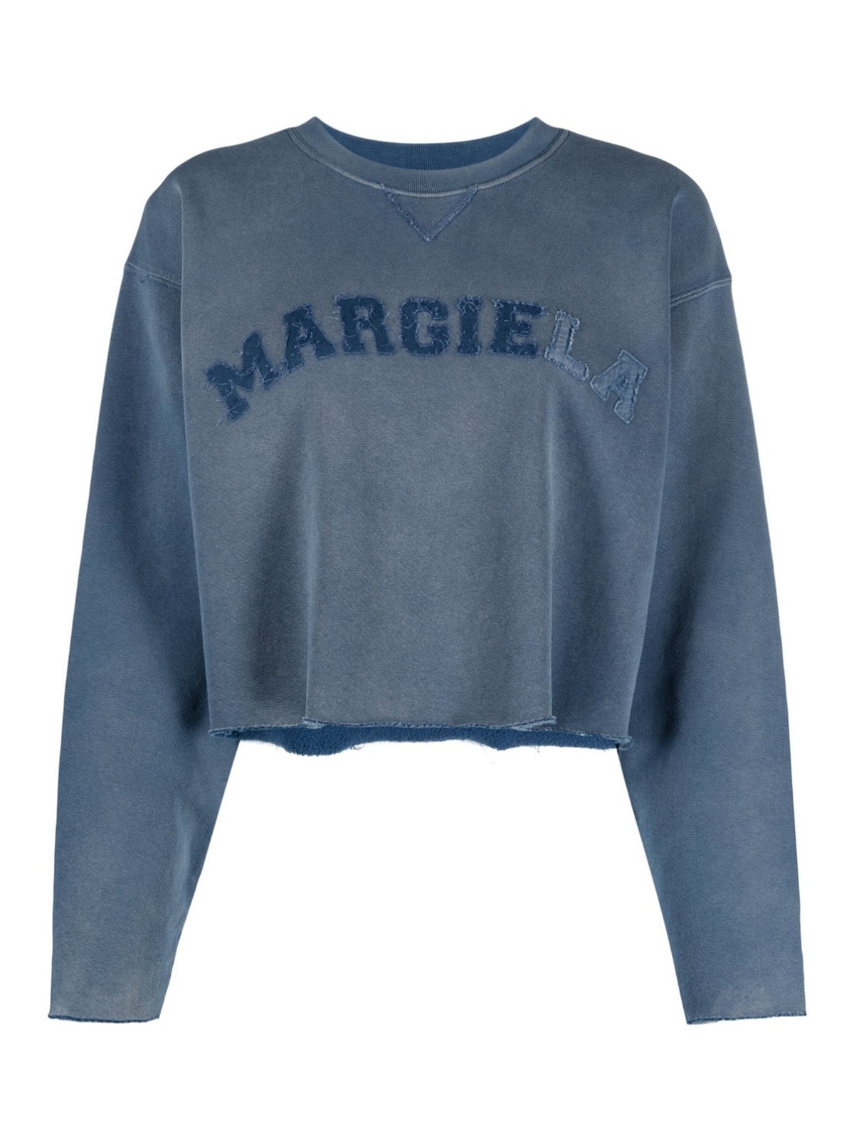 Shop Maison Margiela Logo-patch Cropped Sweatshirt In Blue