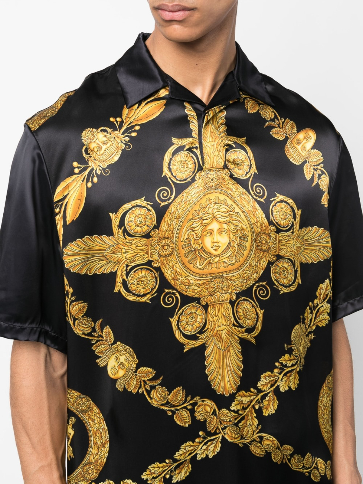 Versace Signature Print Collar Cotton Polo Shirt on SALE