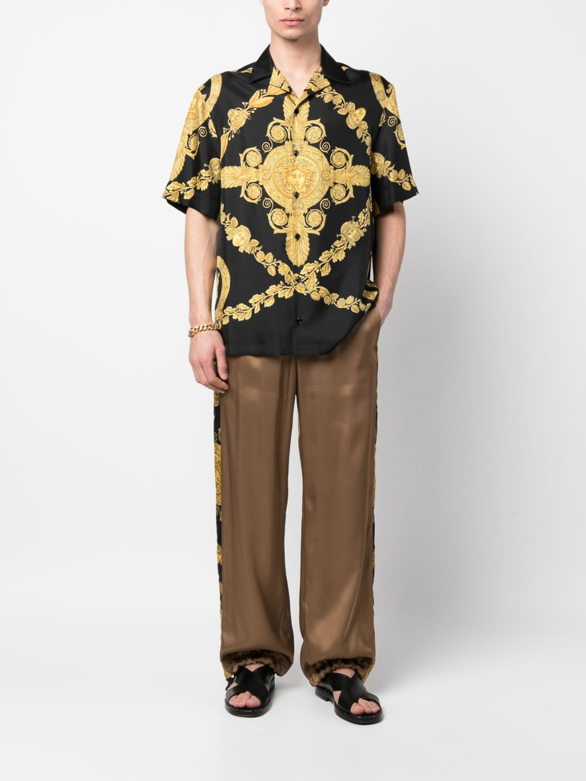 Shop Versace Barocco Print Trousers In Black