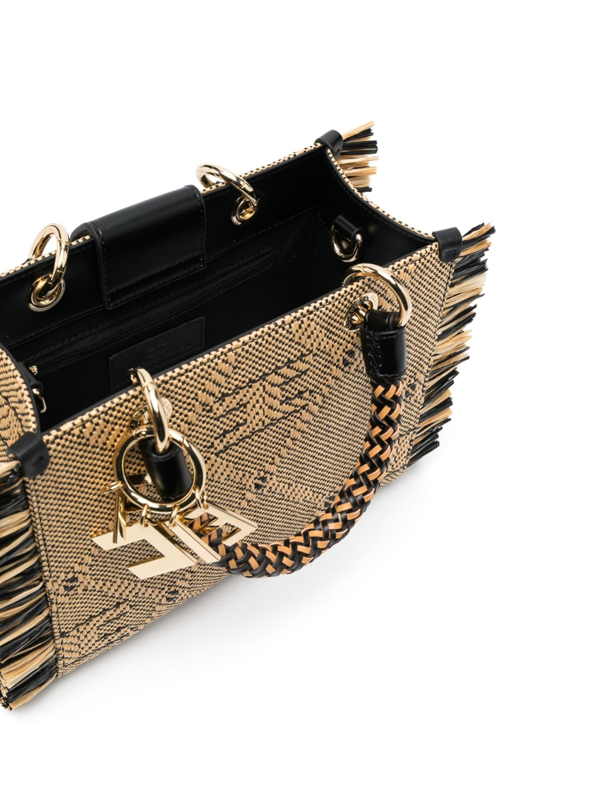 Bow fringed raffia clutch