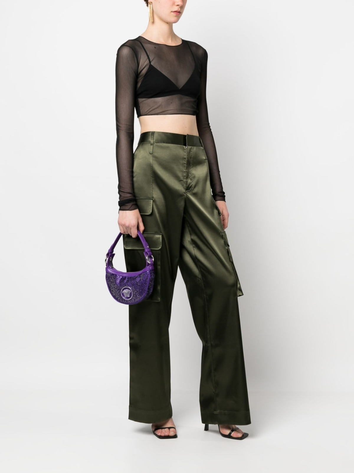 Shop Versace Crystal Shoulder Bag In Purple