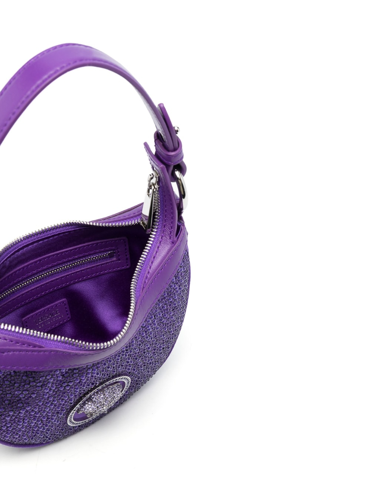 Shop Versace Crystal Shoulder Bag In Purple