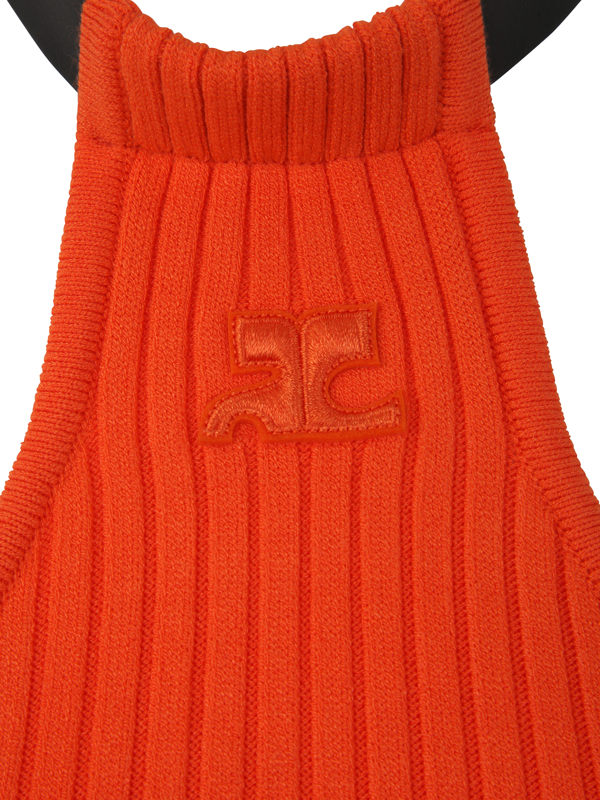 Shop Courrèges Mini Choker Rib Knit Dress In Orange
