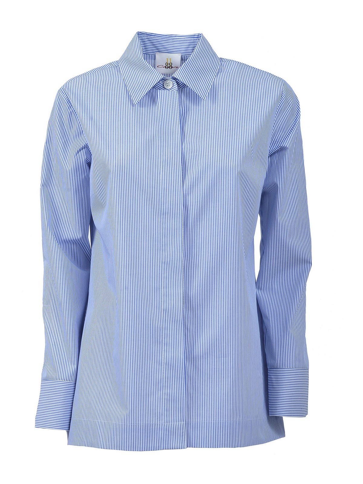 Eleven88 Striped Pattern Cotton Shirt In Light Blue