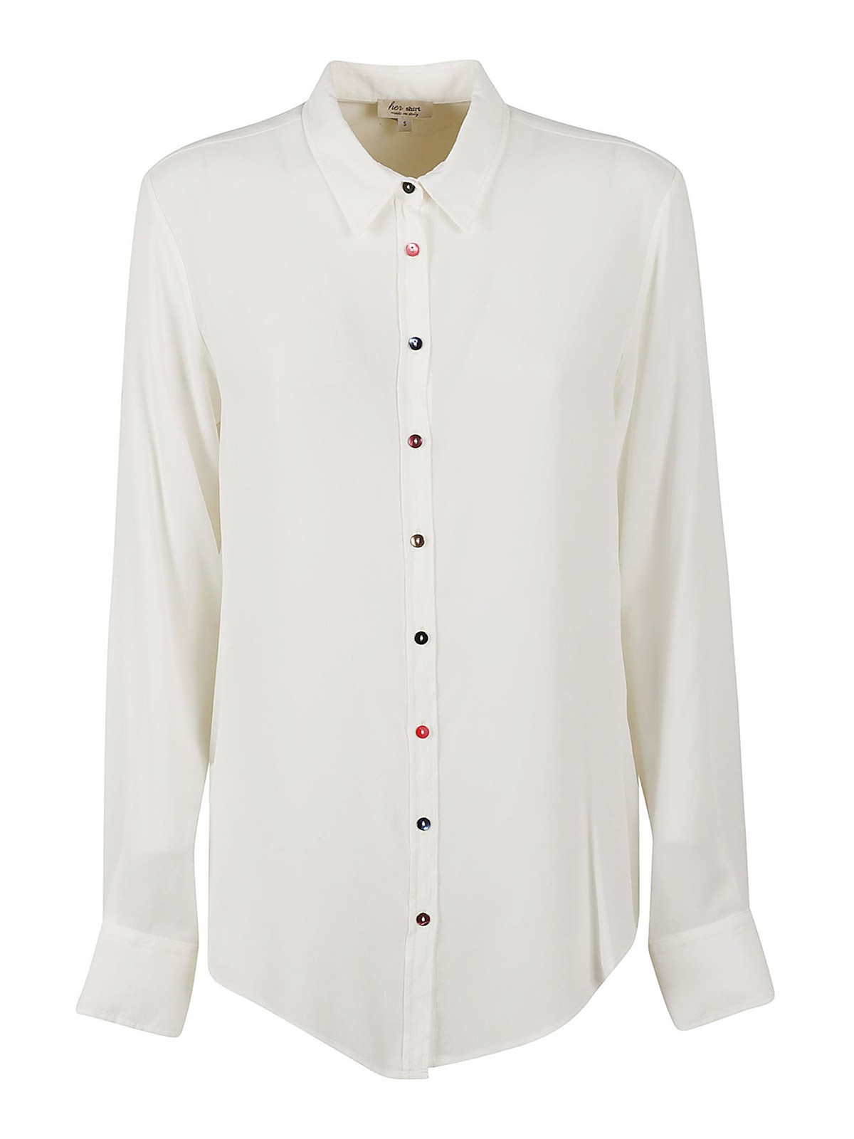 Her Silk Shirt With Different Buttons In White