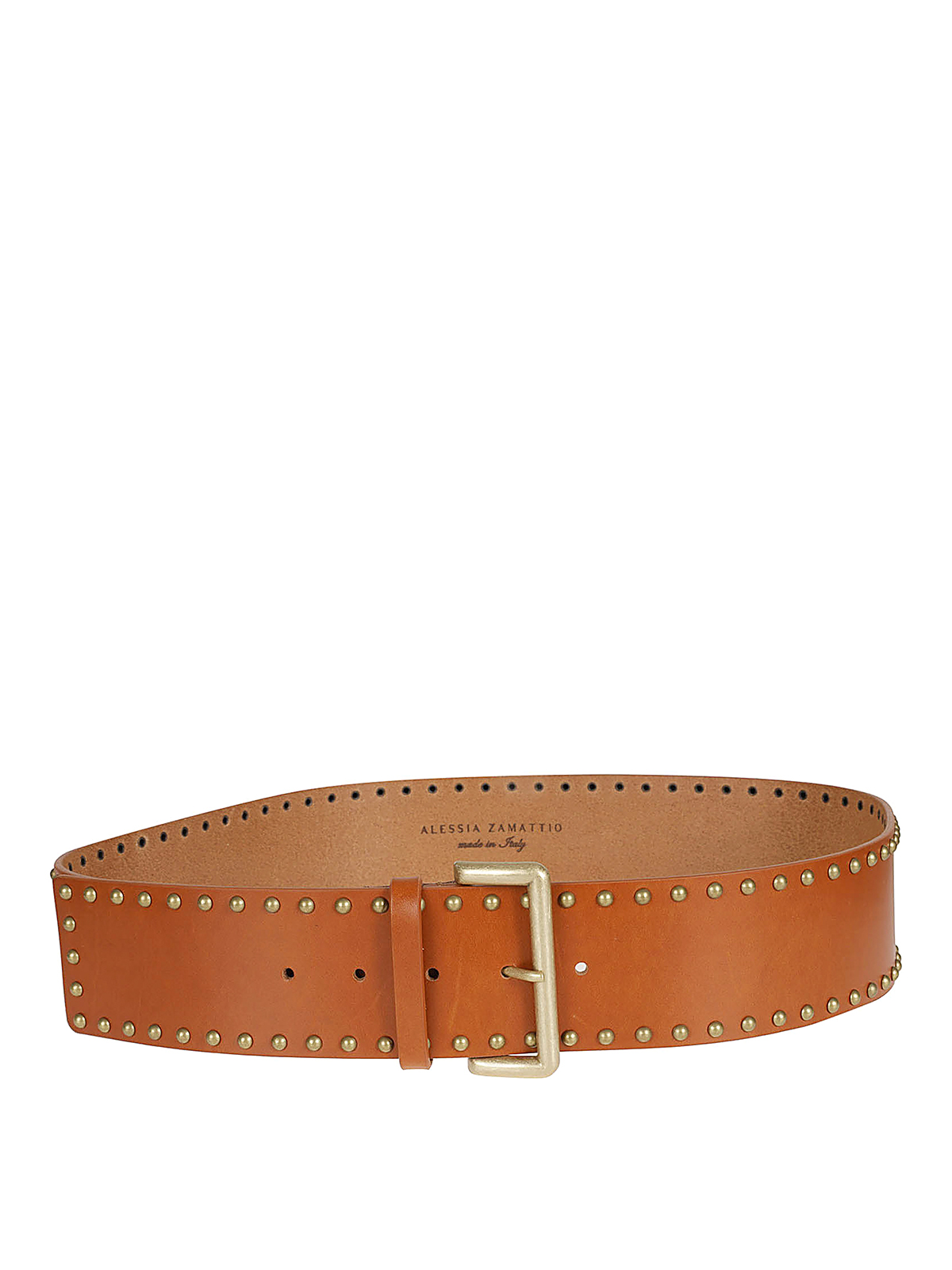 Alessia Zamattio Studded Leather Belt In Brown