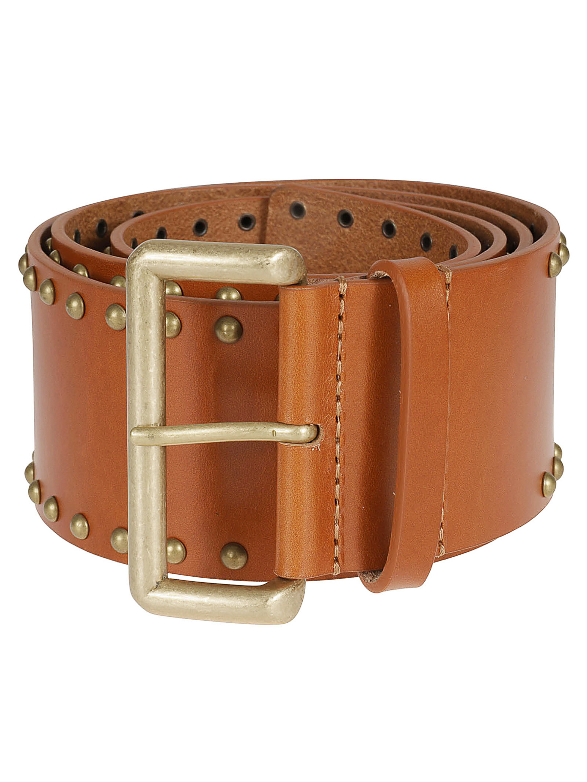 Shop Alessia Zamattio Studded Leather Belt In Brown