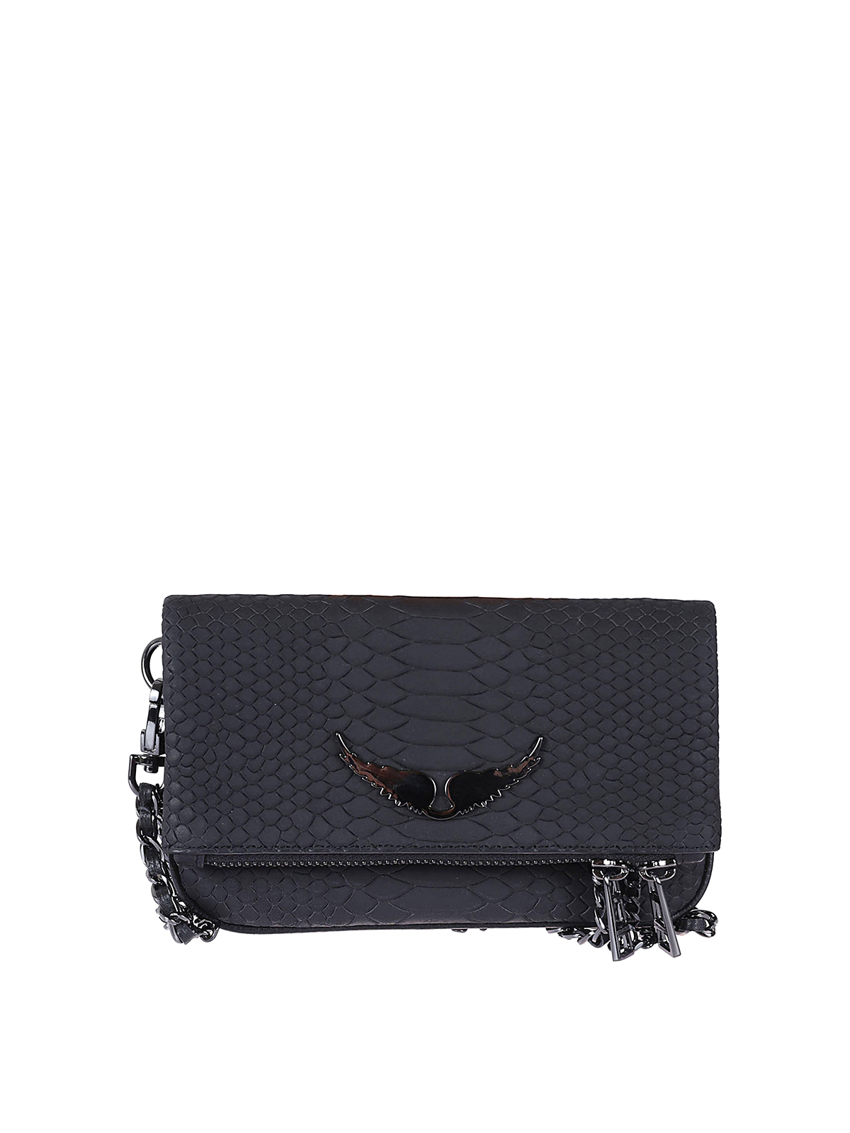 Zadig & Voltaire Reptile Print Leather Clutch Bag In Black