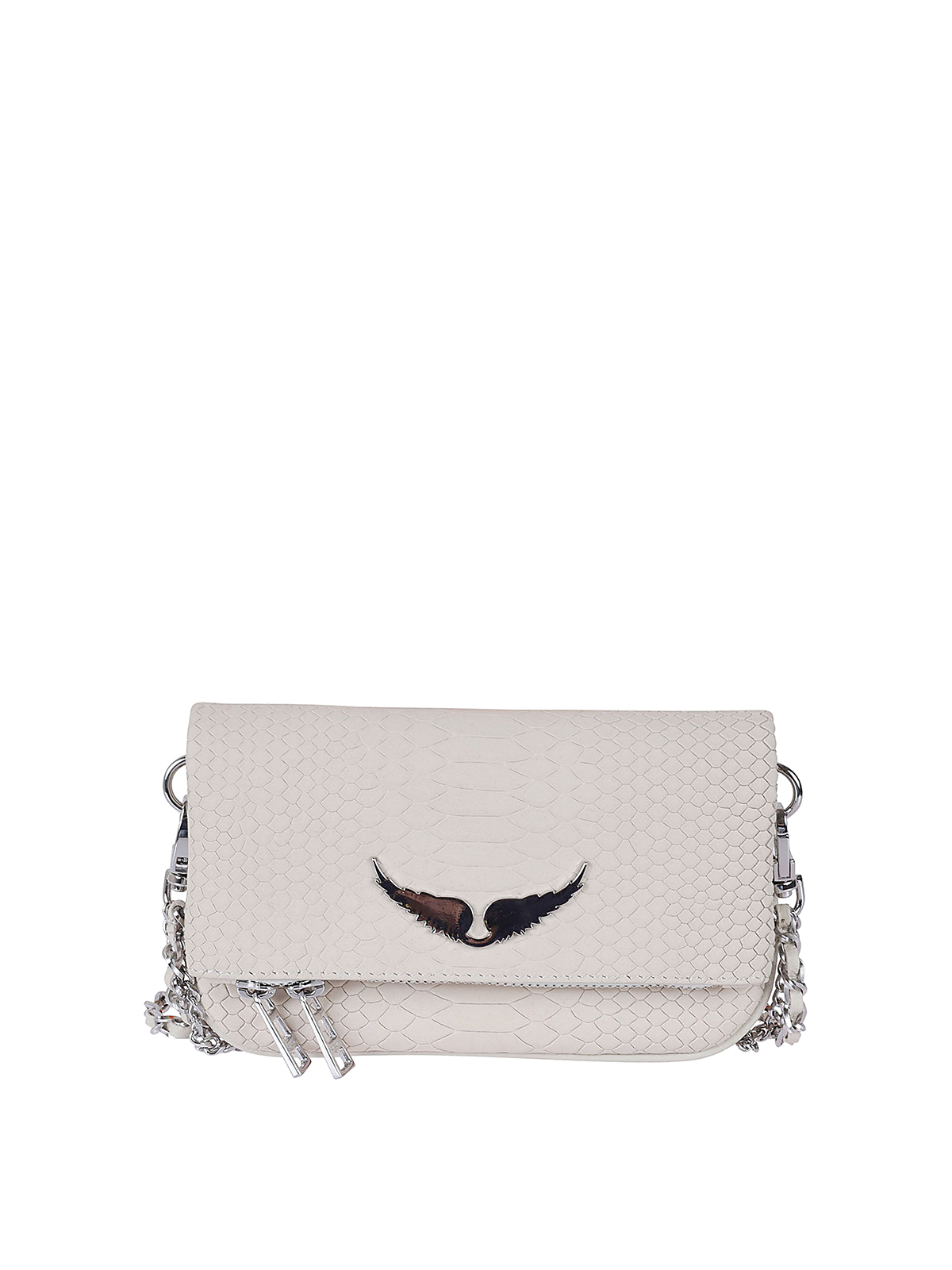 Zadig & Voltaire Reptile Print Leather Clutch Bag In White