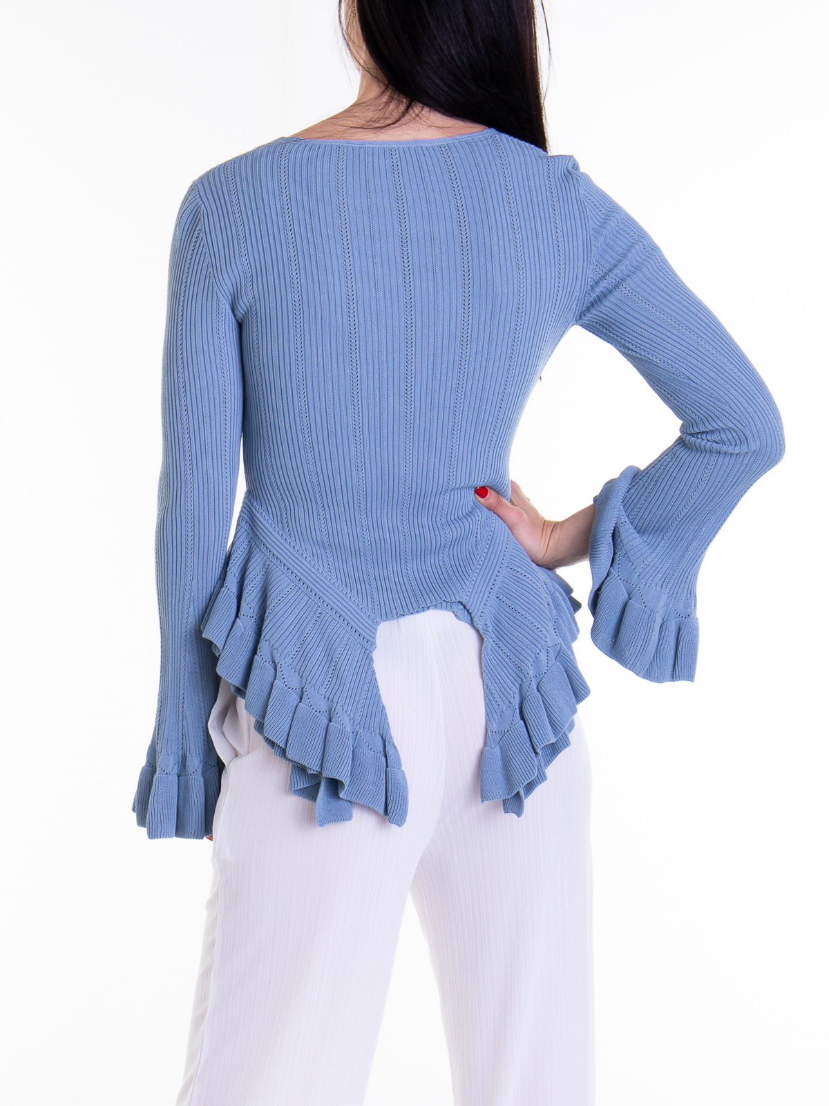 Shop Blumarine Knitwear - V Necks In Azul Claro
