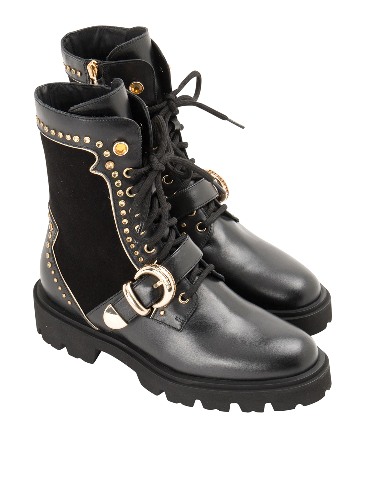 Shop Baldinini Studs Boots With Buckle Detail In Negro