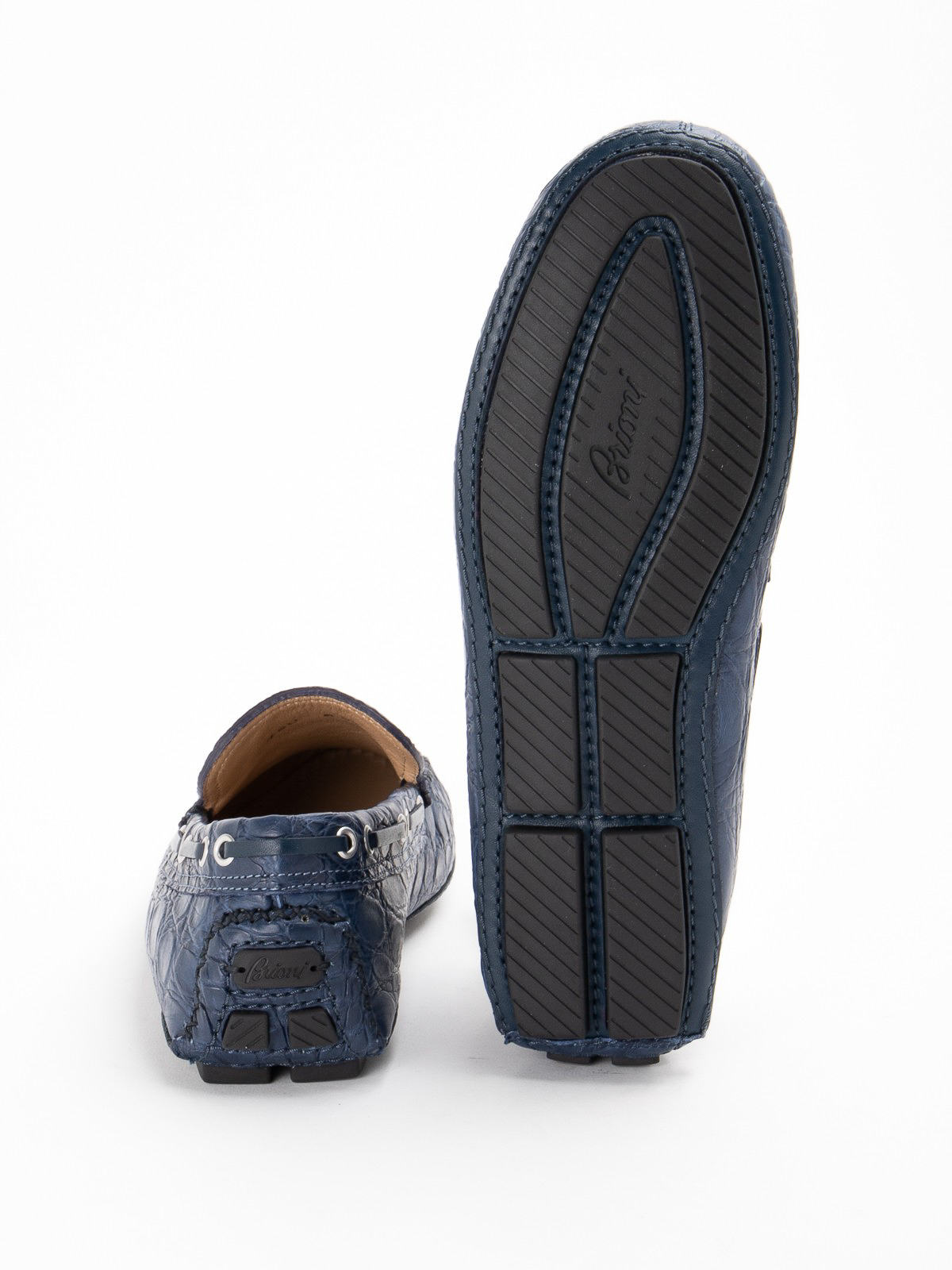 Shop Brioni Cocco Leather Loafer In Azul