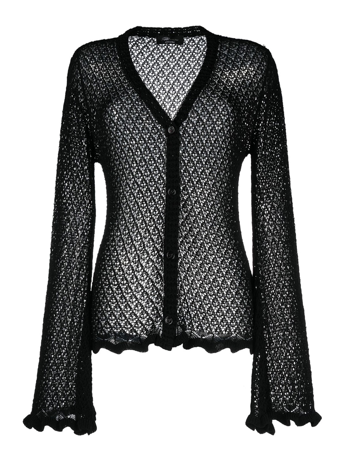 Blumarine Open-knit V-neck Cardigan In Black