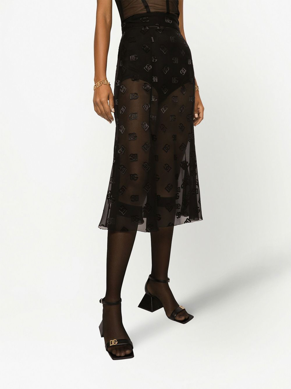 Shop Dolce & Gabbana Sheer Effect Silk Skirt In Negro