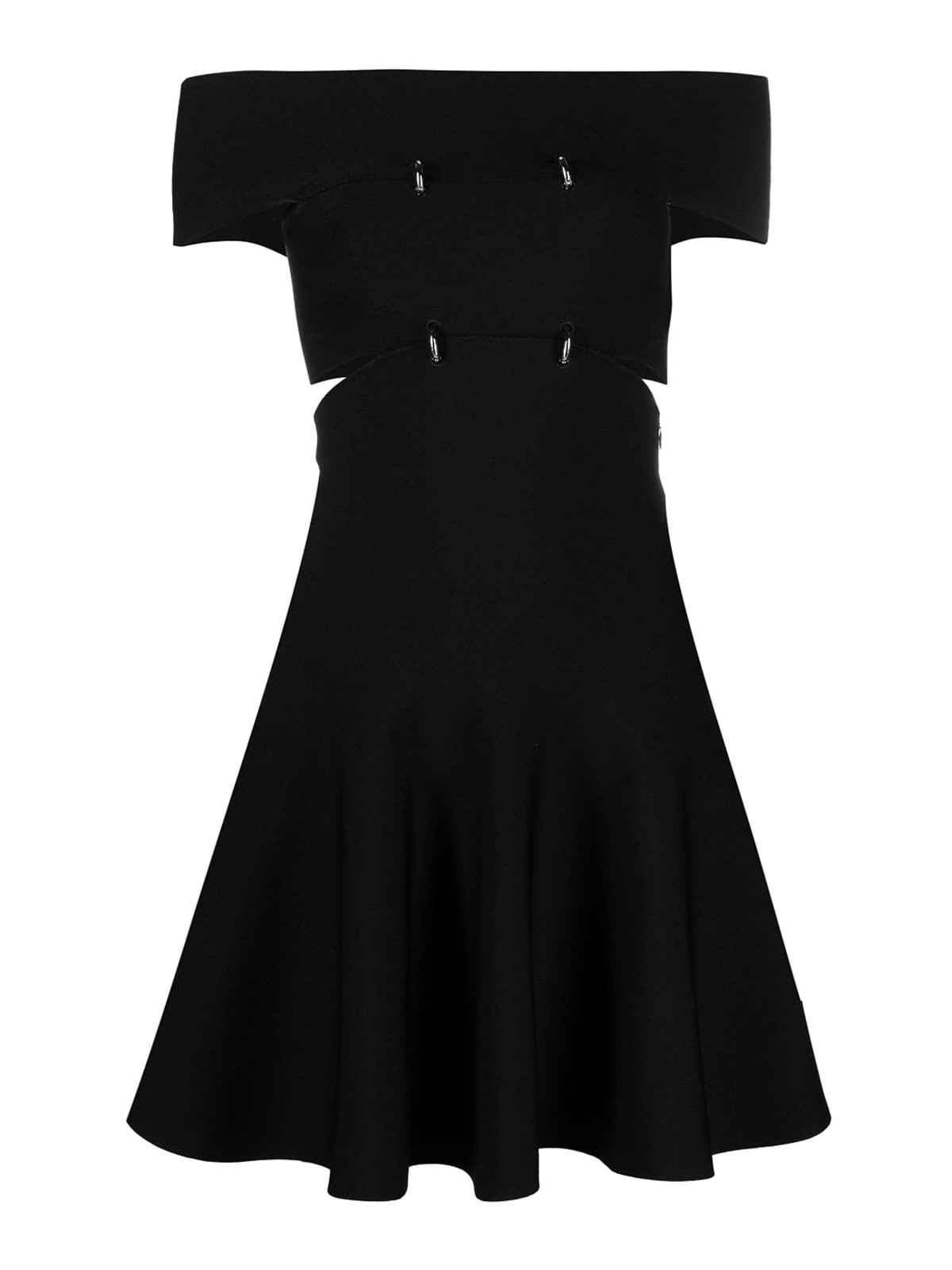 Alexander Mcqueen Cut-out Off-shoulder Flared Mini Dress In Black