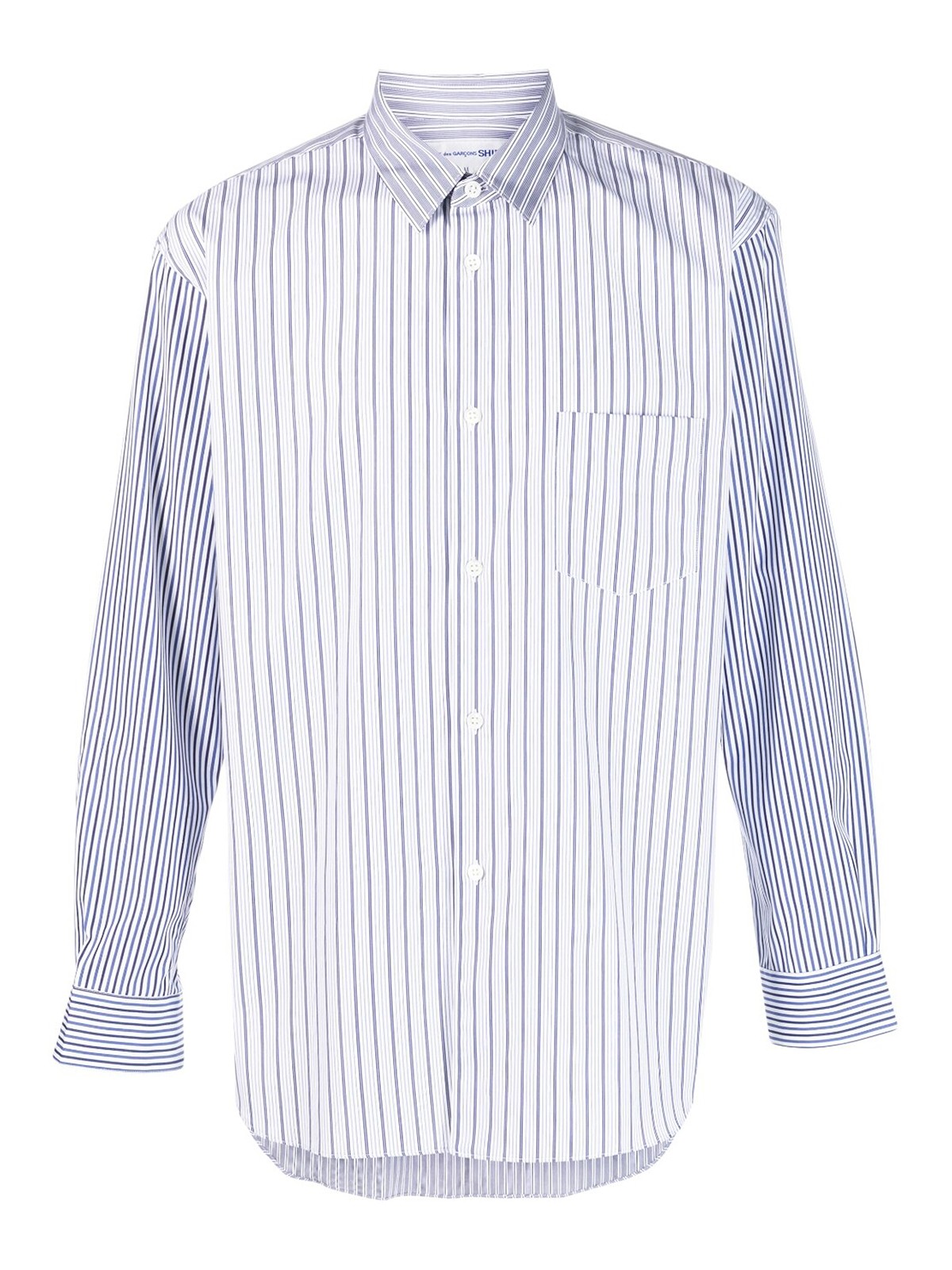 Comme Des Garçons Striped Cotton Shirt In Blue
