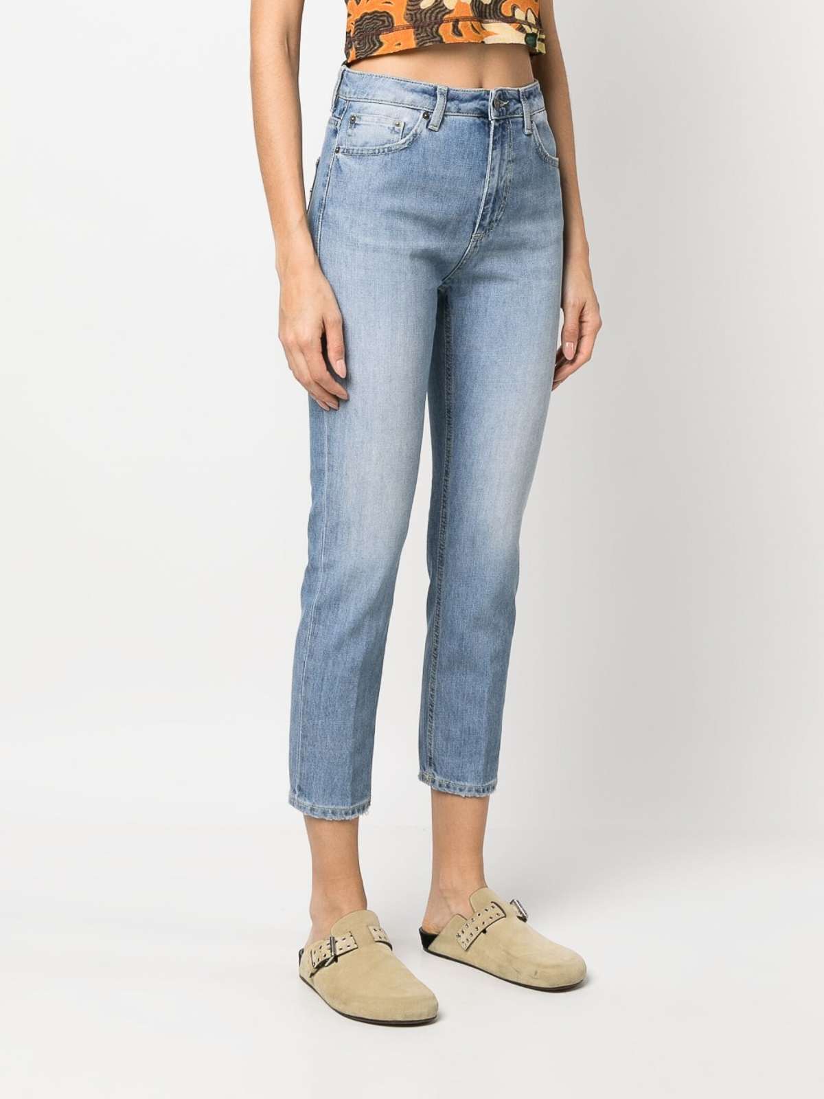 Shop Dondup Light-wash Cropped Jeans In Blue