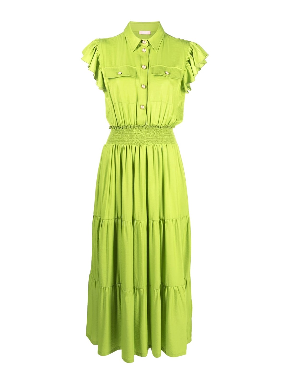 Liu Jo Ruffled-detail button midi dress - Green|WA3209T340730535