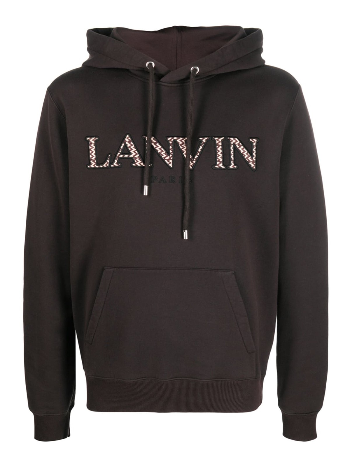 Lanvin Logo Embroidered Hoodie In Dark Brown