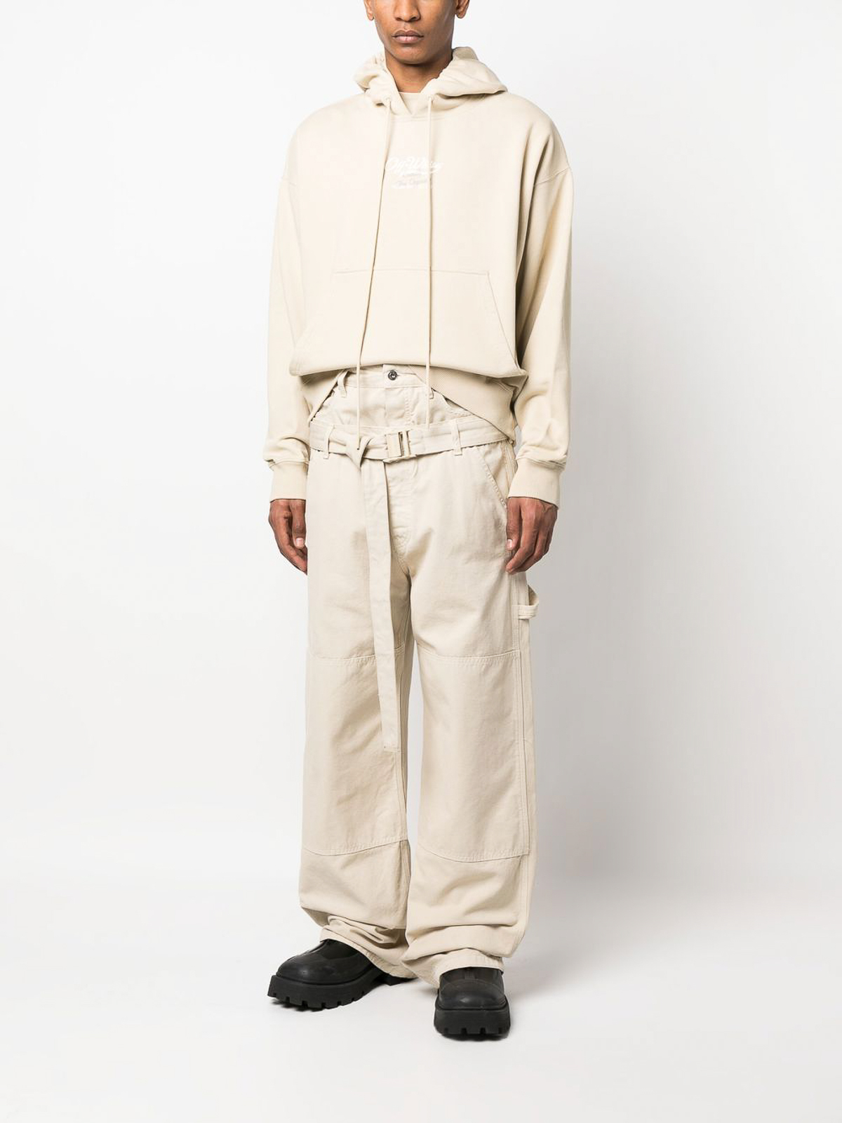 White belted outlet wide leg trousers