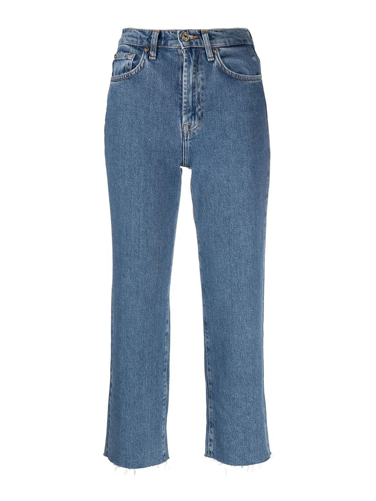 Seven Cropped Frayed Jeans In Dark Wash