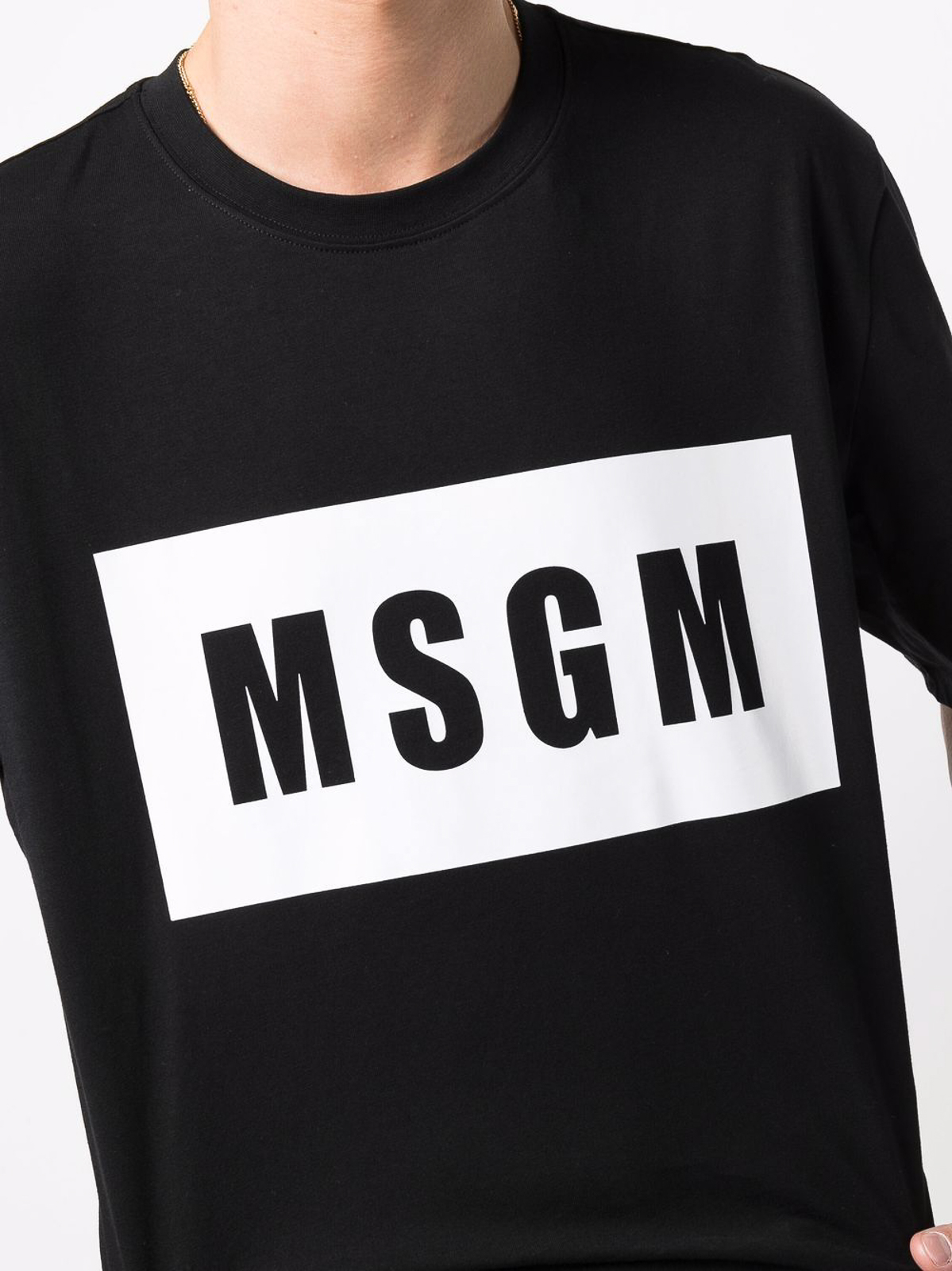 Shop Msgm Black/white Cotton Logo-print Cotton T-shirt