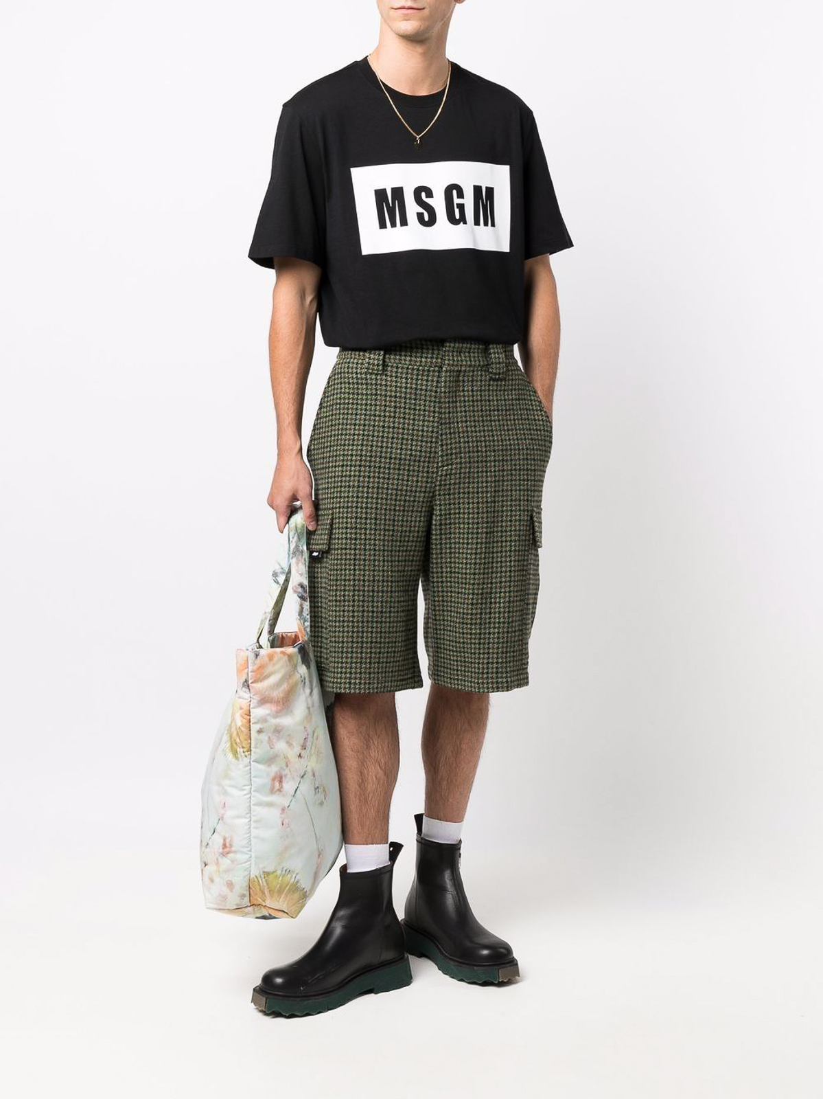 Shop Msgm Black/white Cotton Logo-print Cotton T-shirt