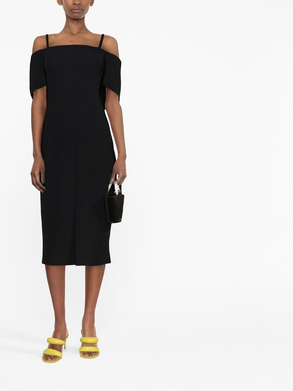 Shop Victoria Beckham Off-shoulder Midi Dress In Black
