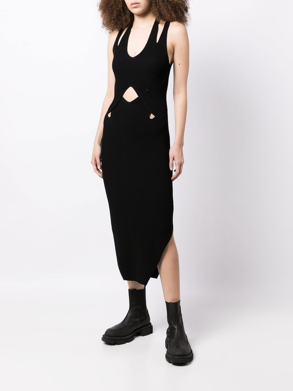 Dion Lee Cut-out detail midi dress|A7598F22KNITHOSIERYLOCKSLITDRESSBLACKNAVY