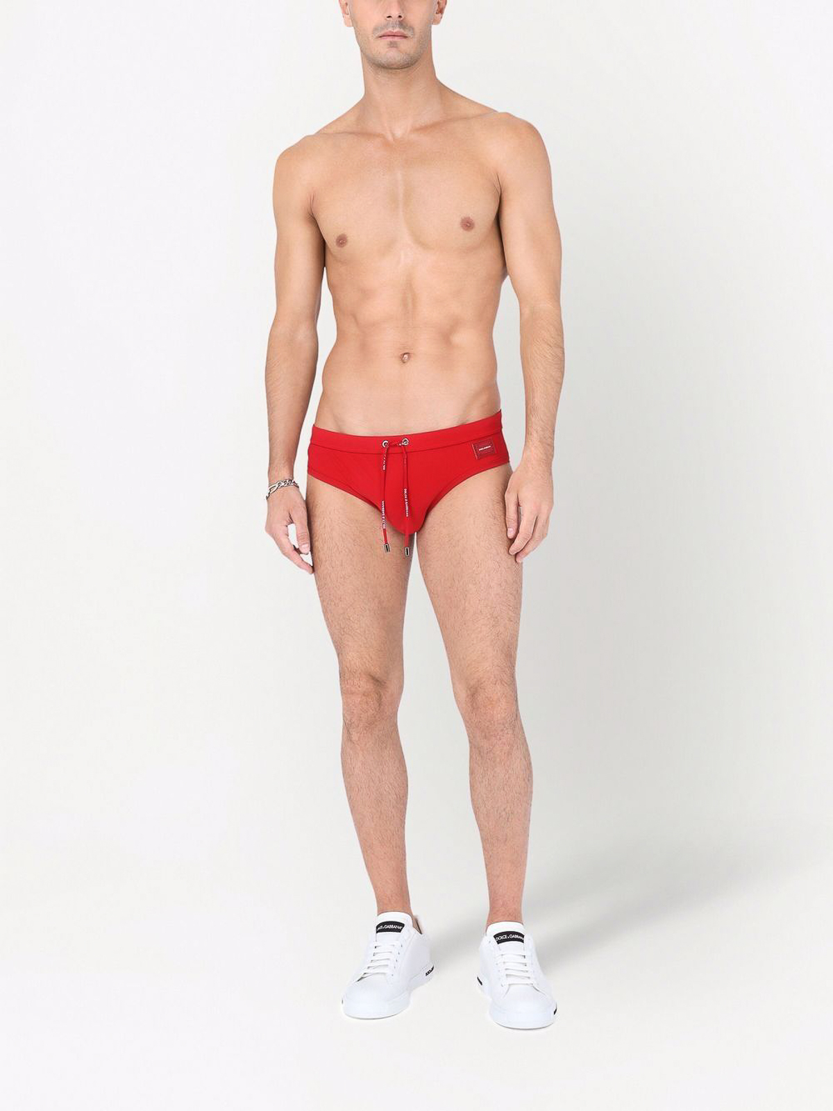 Shop Dolce & Gabbana Red Logo Swimming Briefs