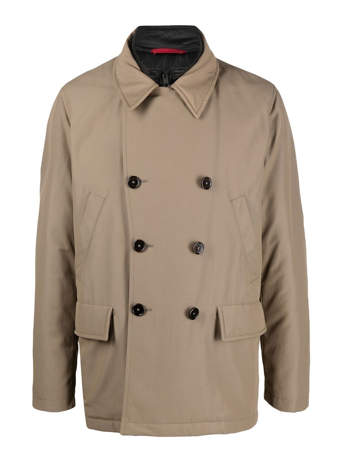 Fay Padded Double-breasted Jacket In Camel
