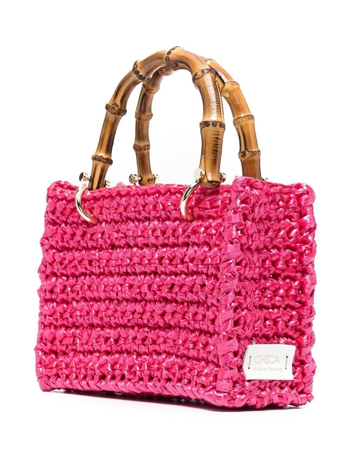 Shop Chica Fuchsiawoven-wicker Tote Bag In Multicolour