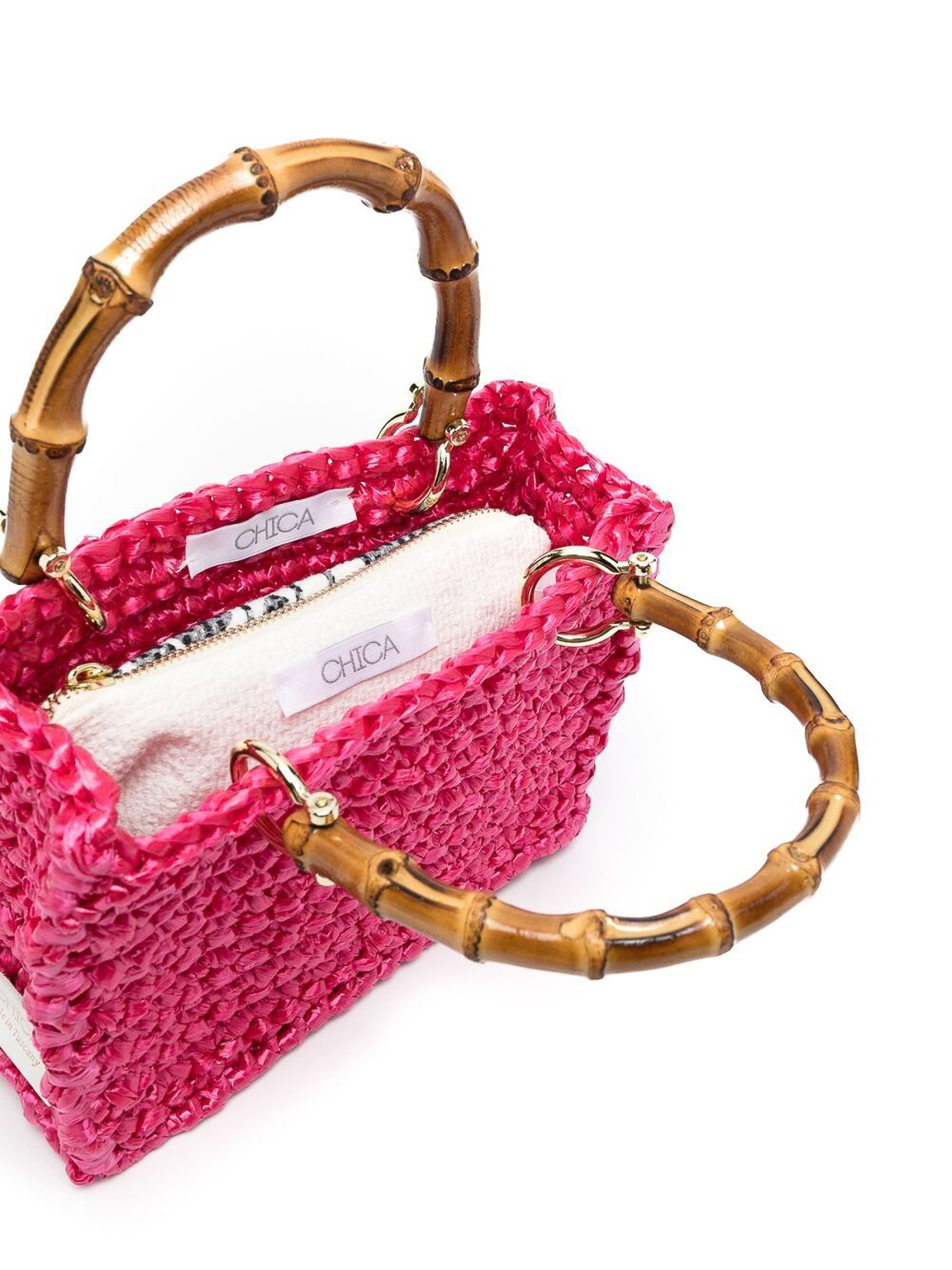 Shop Chica Fuchsiawoven-wicker Tote Bag In Multicolour