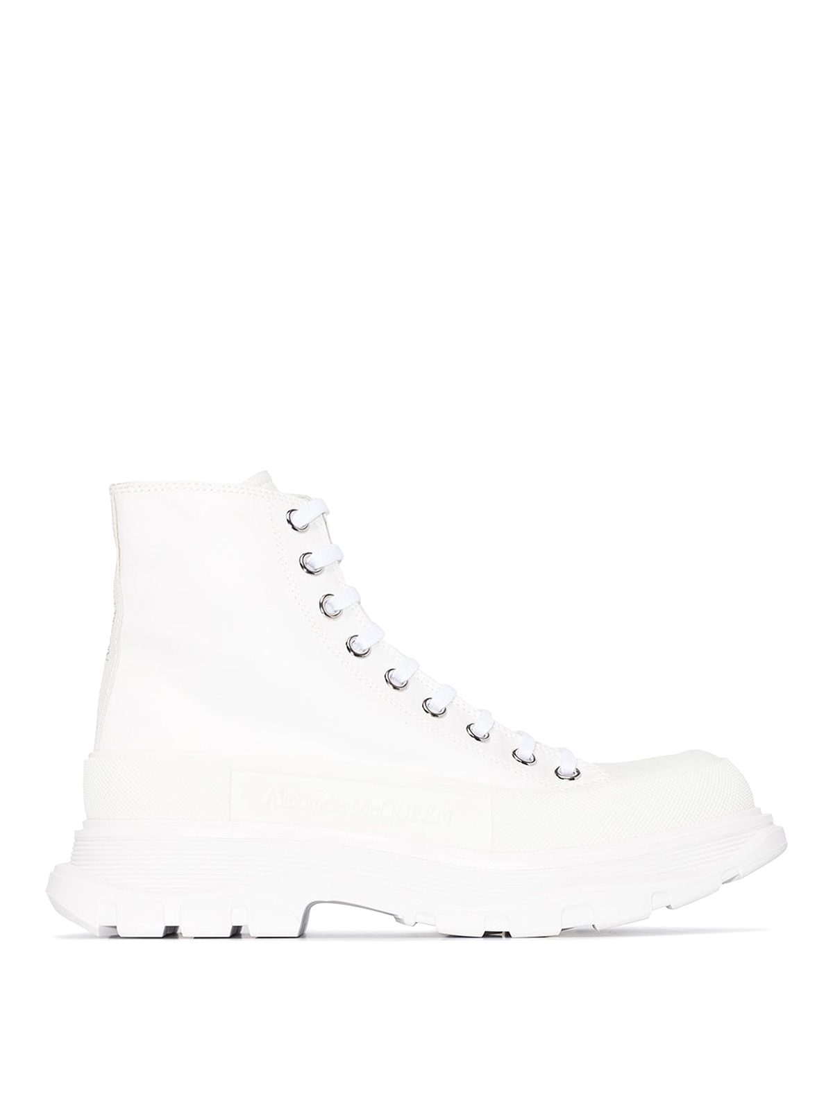Shop Alexander Mcqueen White Canvas Tread Slick Canvas Boots In Blanco