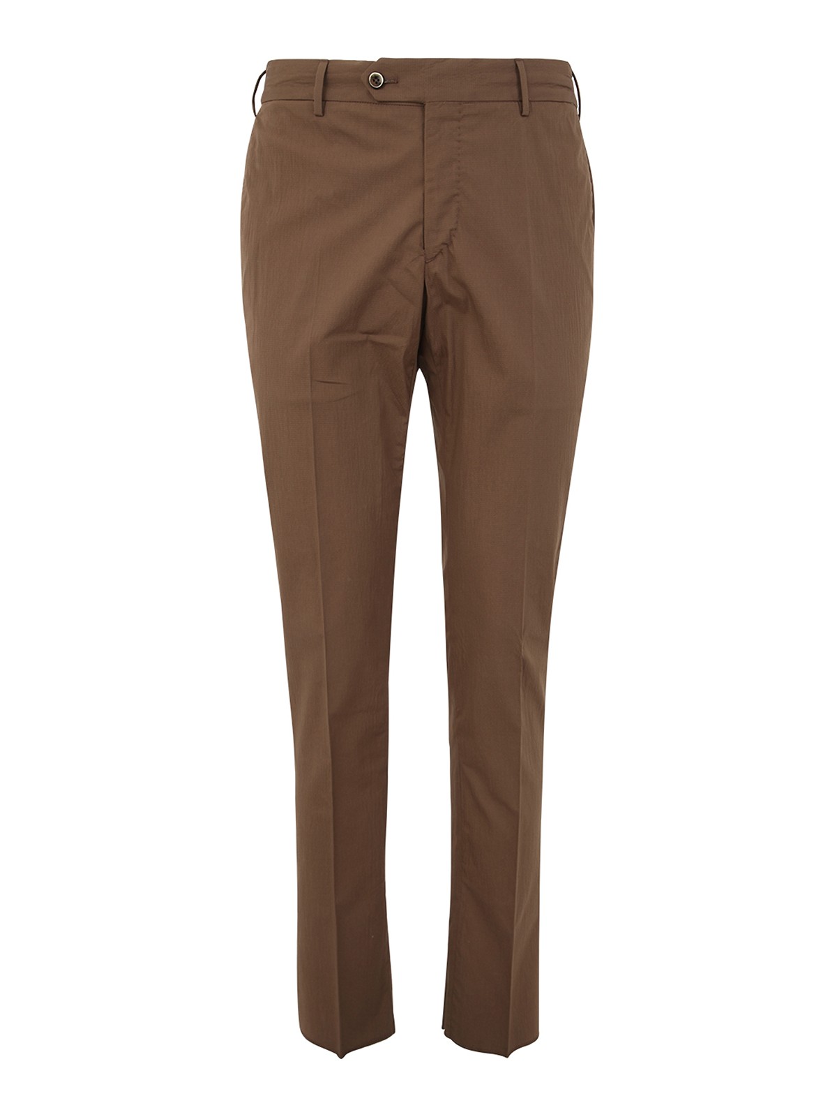 Shop Pt Torino Man Seersucker Trousers With Coulisse In Brown