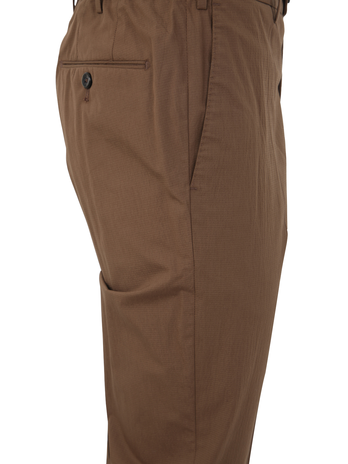 Shop Pt Torino Man Seersucker Trousers With Coulisse In Brown
