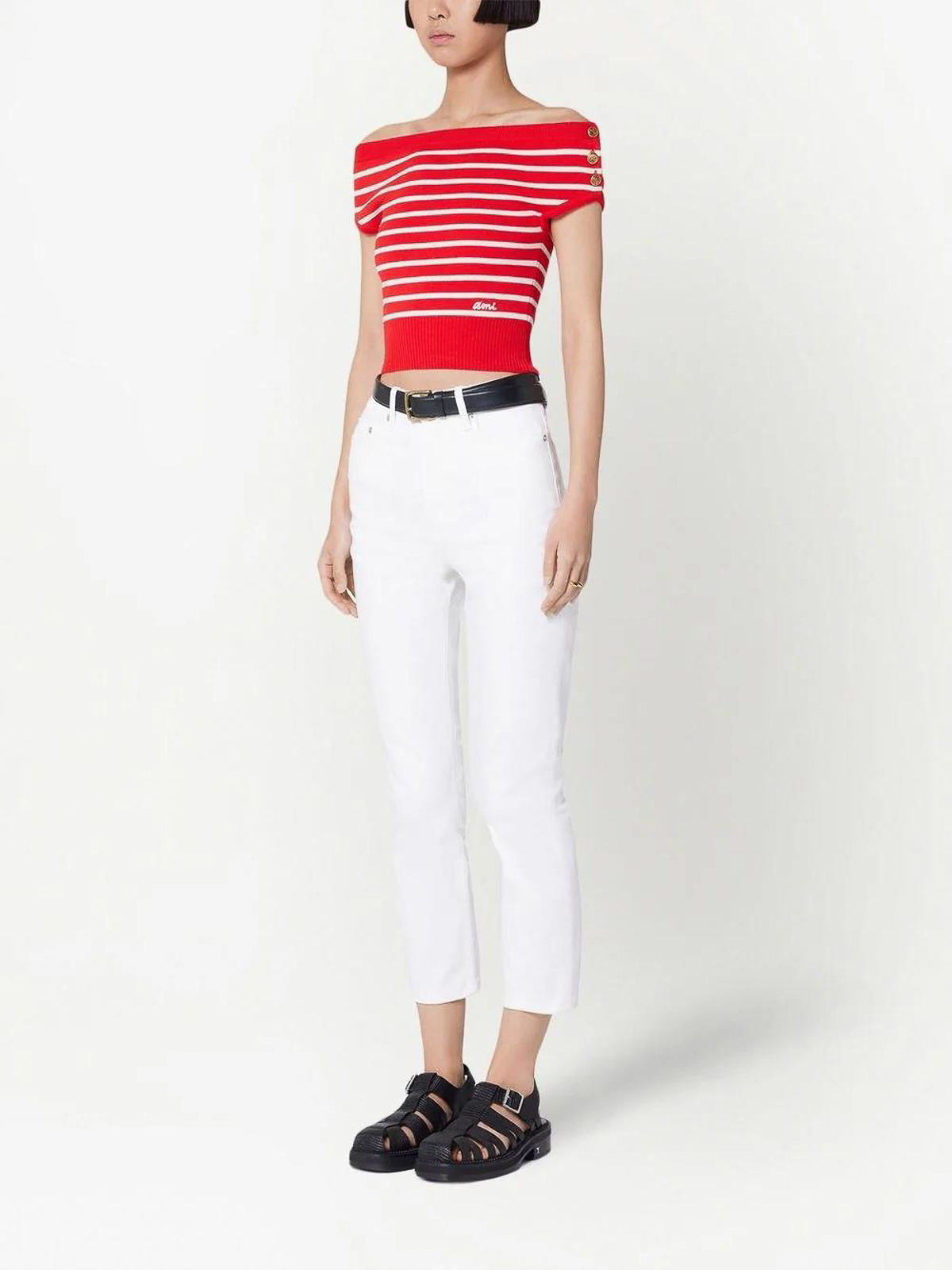 Ami Paris Ami paris off-shoulder striped top|FTP011KN0003682