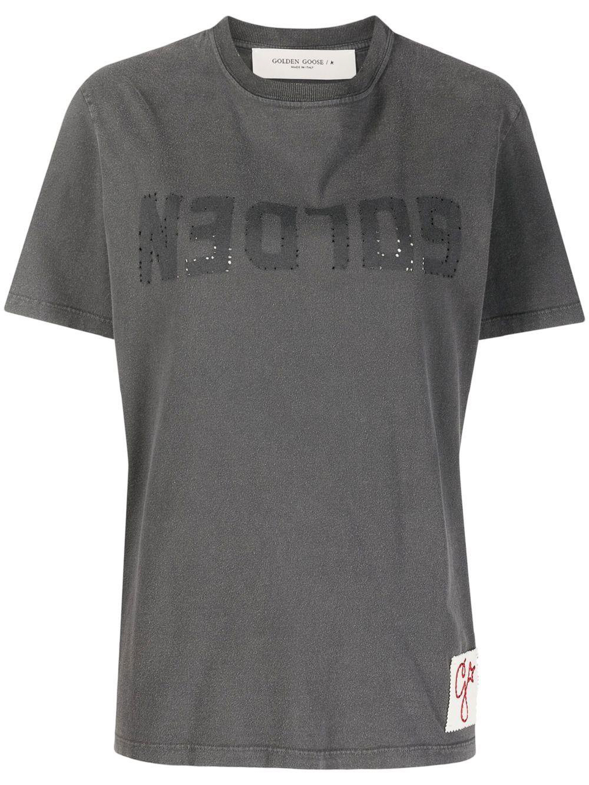 Shop Golden Goose Logo-print Crew-neck T-shirt In Dark Grey
