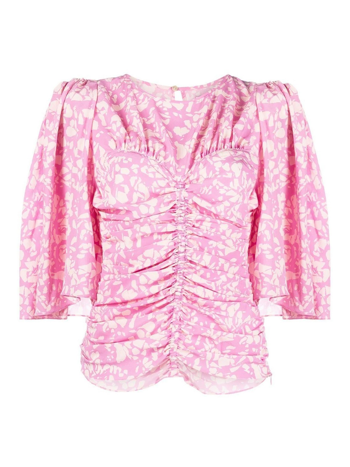 Isabel Marant Lidiane Flutter-sleeve Ruched Blouse In Rosado